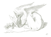 Illustration of a resting gryphon